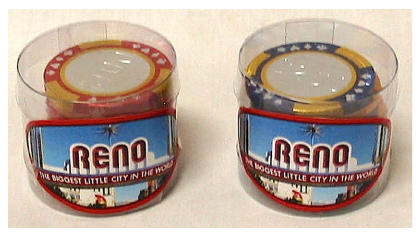 RENO SMALL TUBE OF GOURMET CHOCOLATE COINS (8 PIECES EACH) NET WT 1.25OZ