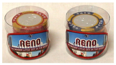 RENO SMALL TUBE OF GOURMET CHOCOLATE COINS (8 PIECES EACH) NET WT 1.25OZ