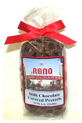 RENO MILK CHOCOLATE COVERED PRETZELS NET WT 8OZ