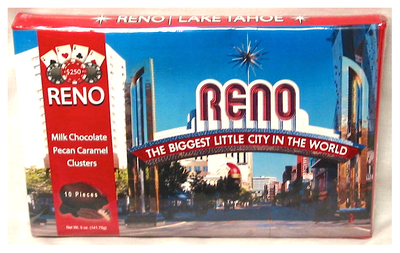 RENO BOX MILK CHOCOLATE PECAN CARAMEL CLUSTERS NET WT 5OZ