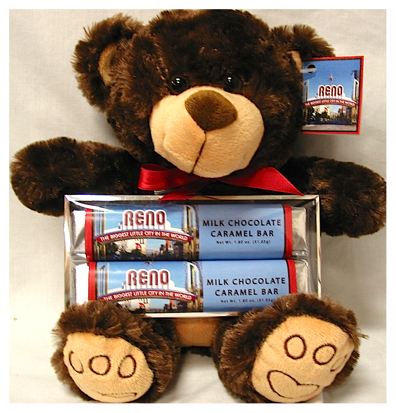 Reno Large Plush Bear with 2 Milk Chocolate Caramel Bars