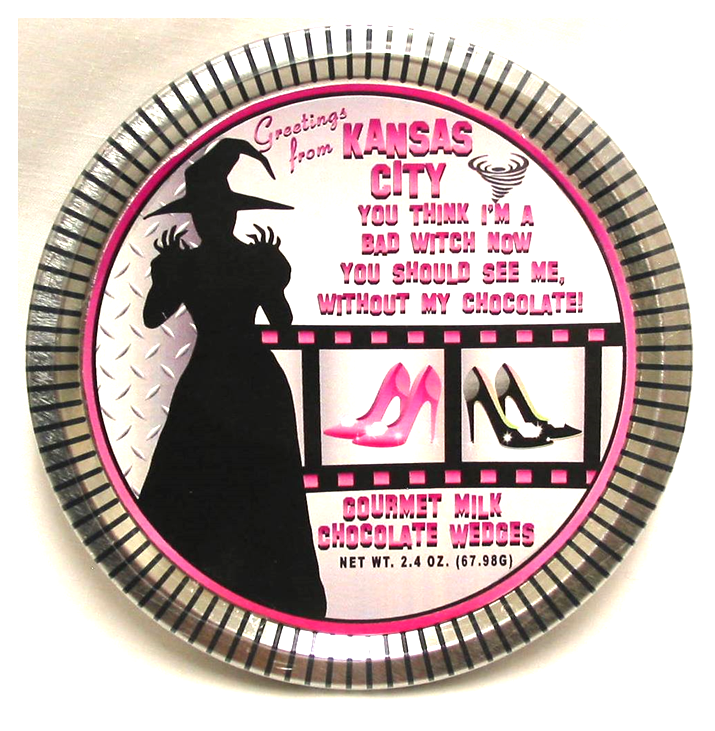 Kansas Bad Witch Medallion Tin with Gourmet Milk Chocolate Wedges