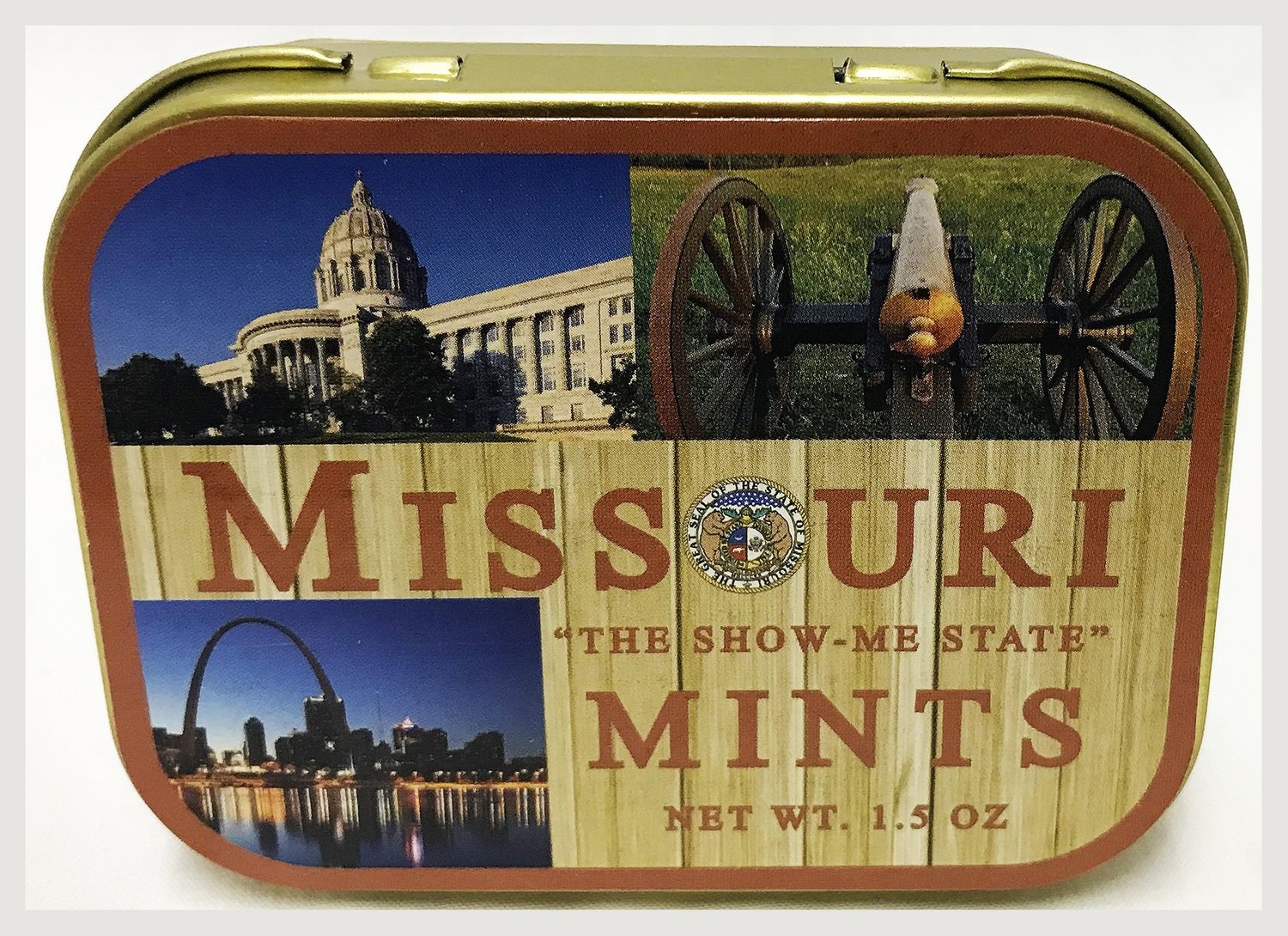 Missouri Mint Tin with Mints 3 3/16" x 2 1/2" Gold Tin