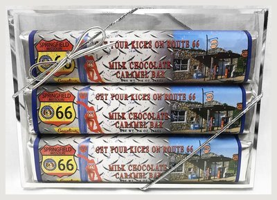 Route 66 3 Pack Candy Bars (Caramel) in 5 11/16" x 4 3/16" Acetate Box