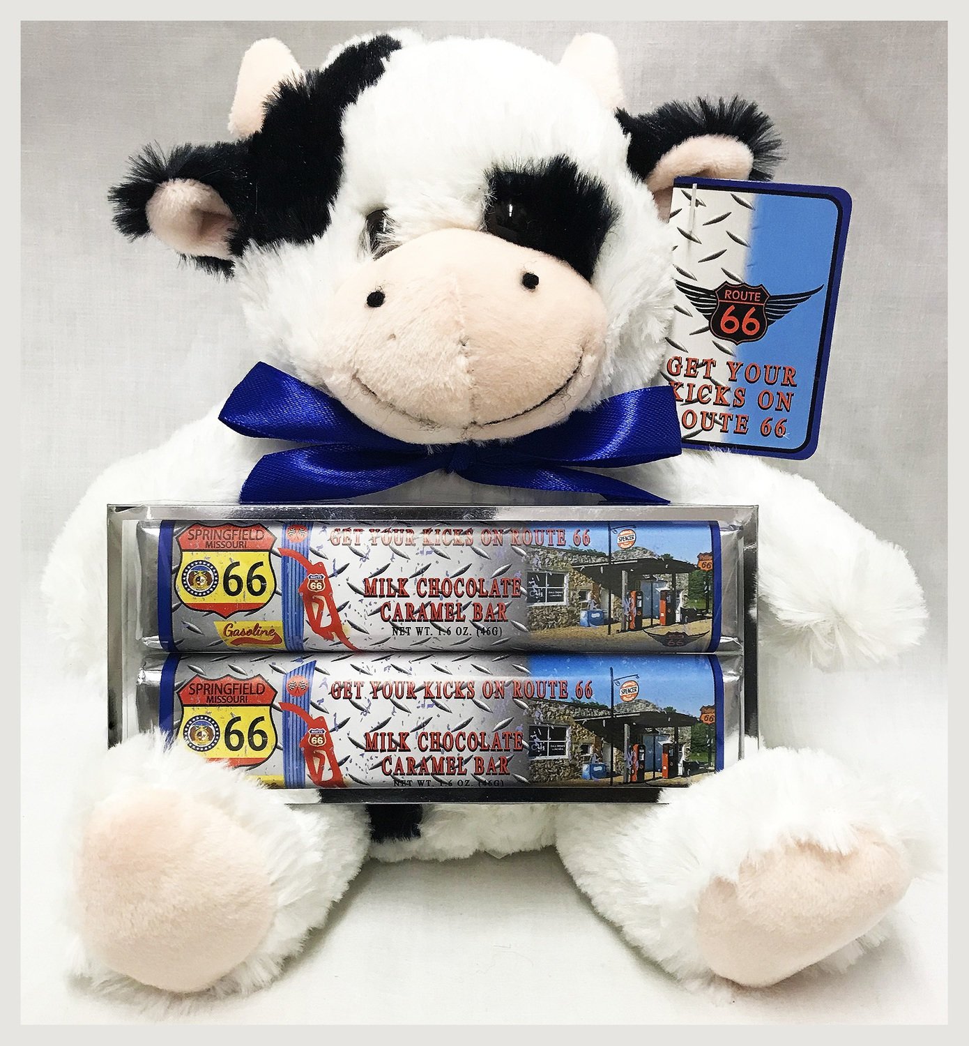 Route 66 9" Plush Cow with 2 Pack Candy Bars (Caramel)