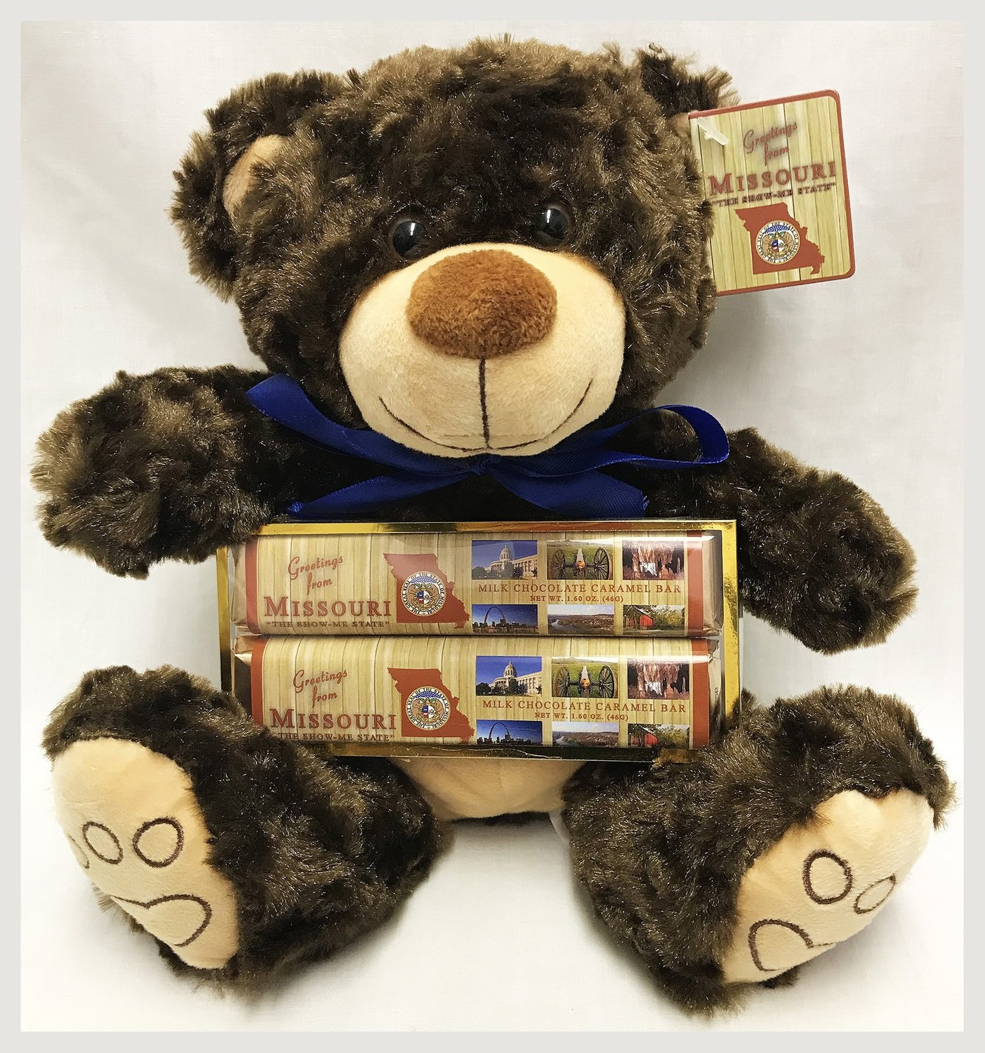 Missouri 9" Plush Brown Bear with 2 Pack Candy Bars (Caramel)