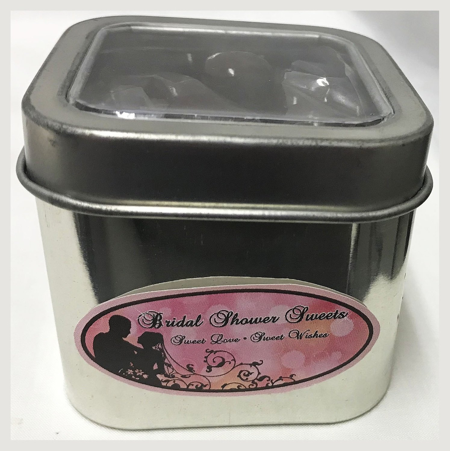 Bridal Shower Short Silver Tin Filled with Any Candy