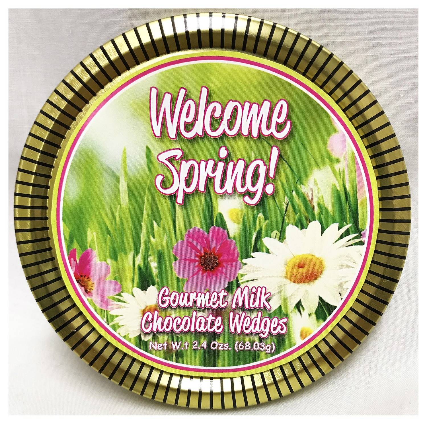 Spring Round Gold Tin Filled with Premium Chocolate Wedges