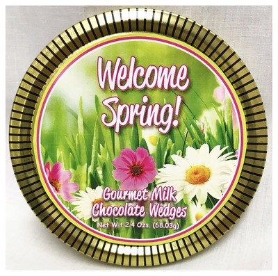 Spring Round Gold Tin Filled with Premium Chocolate Wedges