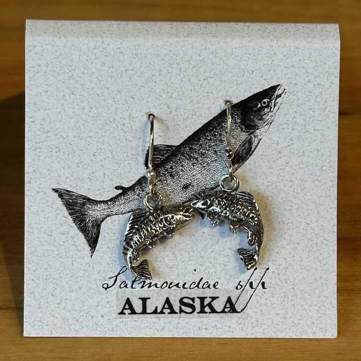 Sterling Silver Salmon Dangle Earrings