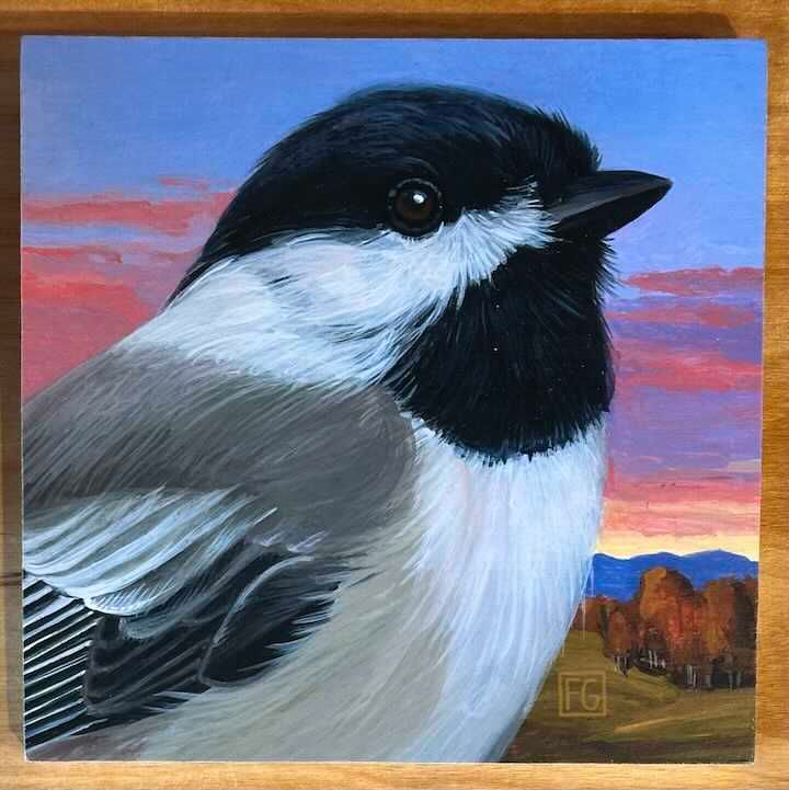 Large Wood Bird, Bears & Landscape  Block Prints, Design: Chickadee Portrait