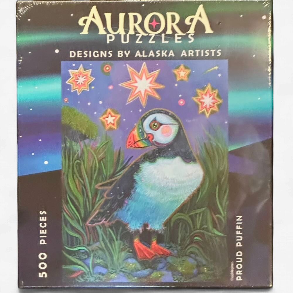 Aurora Art Puzzles  by Alaskan Artists, Aurora Puzzle Designs: "Proud Puffin" by Sophie Green, Puzzle Pieces: 500