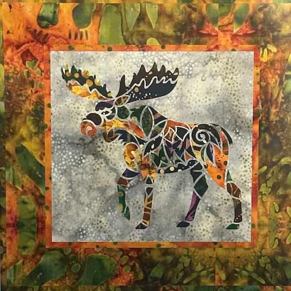Mosaic Moose Quilt Kit with Laser Cut Fusible Applique Mosaic Moose Quilt Kit with Laser Cut Fusible Applique, Colorway: Fall Colors
