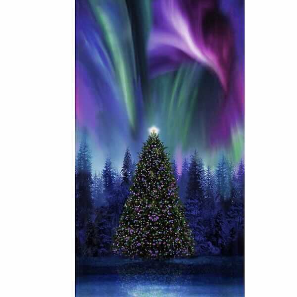 Northern Lights Over Christmas Tree 24" Panel | Astral Vision Christmas