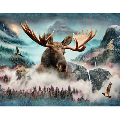 Call of the Wild Moose & Waterfall 34" Panel