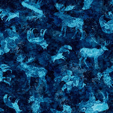 Animal Silhouettes | Mountain Splendor Animal Silhouettes | Mountain Splendor, Color: Navy, Yardage: Yard
