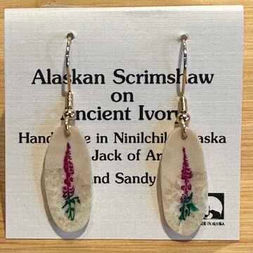 Alaska Scrimshaw Etched Ivory Earrings