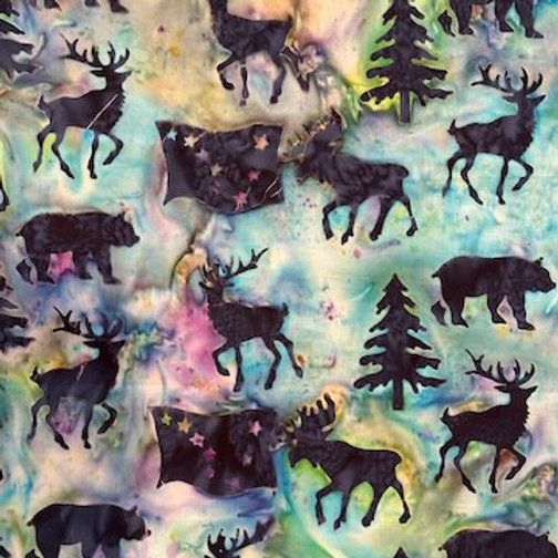 Batik Wildlife & Alaska Flag, Color: Peacock, Precut Size: Yard