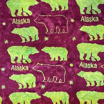 Batik Alaska Bears, Color: Burgundy, Precut Size: Yard