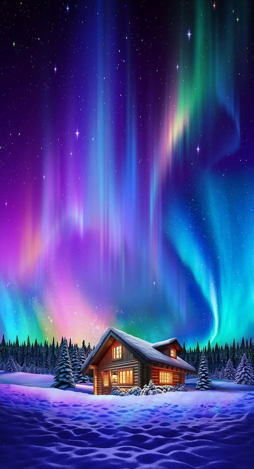 Northern Lights Over Cabin 24" Panel