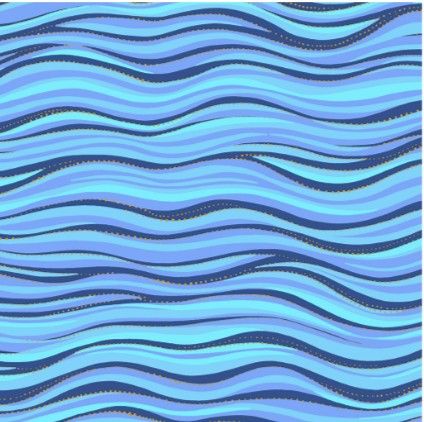 Waves | Laurel Burch Waves | Laurel Burch, Color: Dark Blue Gold Metallic, Precut Size: Yard