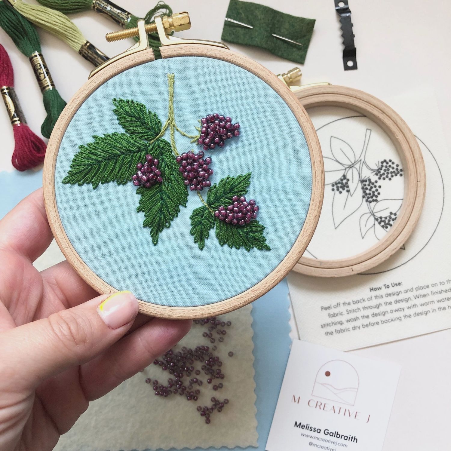 Beaded Berries Botanical Intermediate Hand Embroidery Kit
