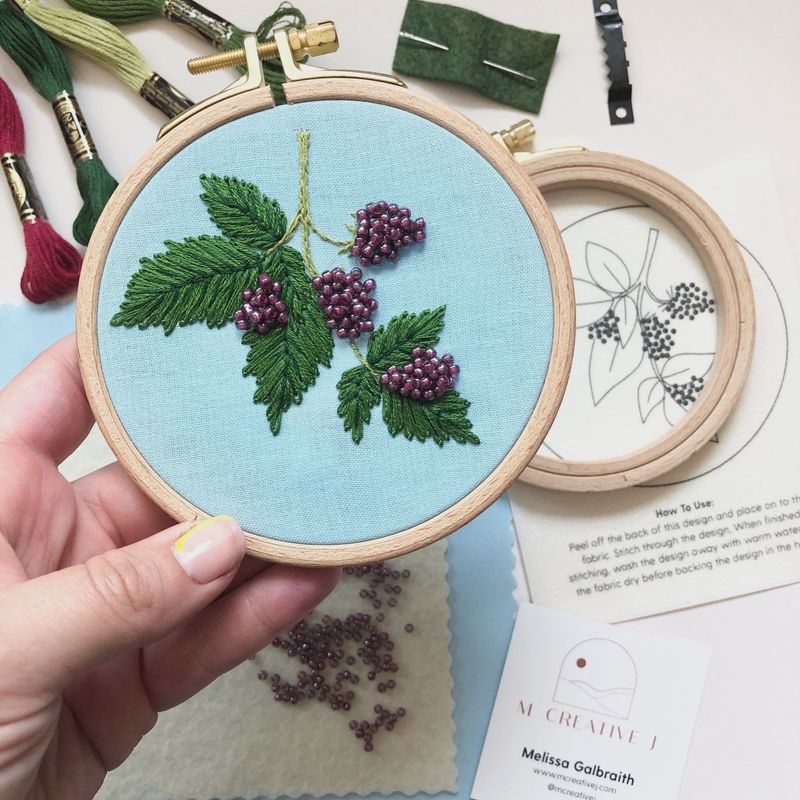 Beaded Berries Botanical Intermediate Hand Embroidery Kit