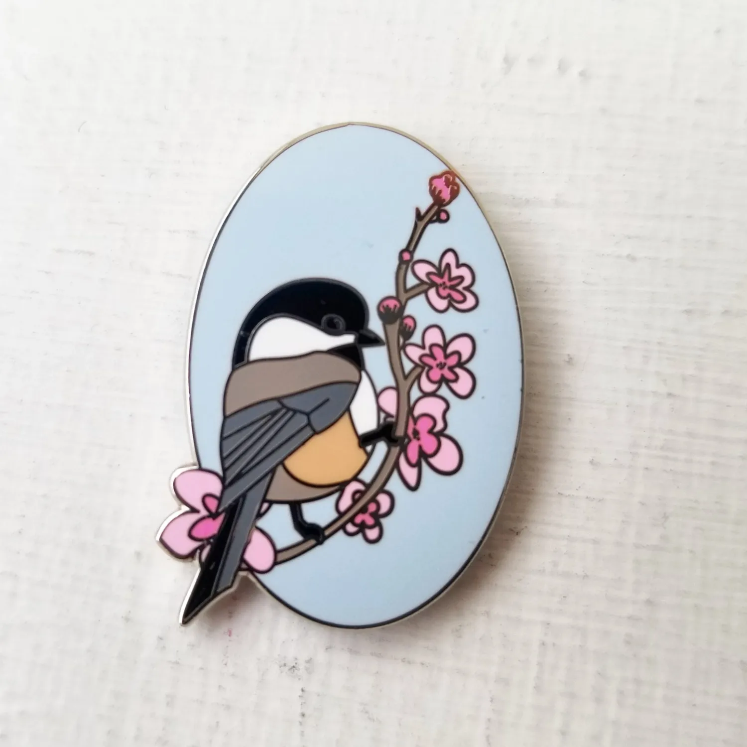 Enamel Needle Minder Enamel Needle Minder, Design: Chickadee