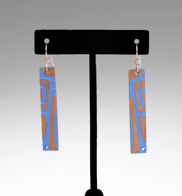 Tlingit Hand Painted Formline Bar Earrings Tlingit Hand Painted Formline Bar Earrings, Design: Raven