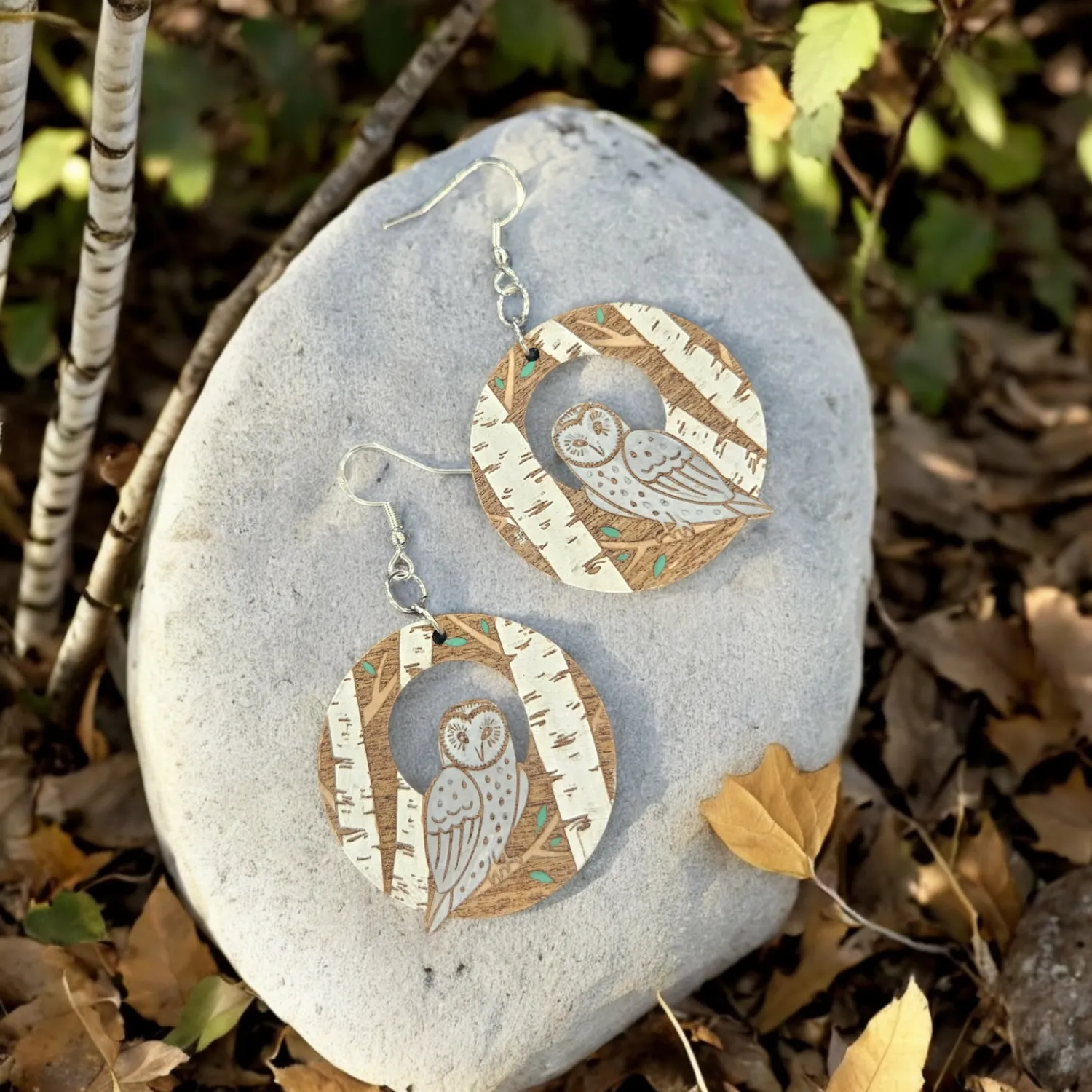 Birch Owl Dangle Earrings