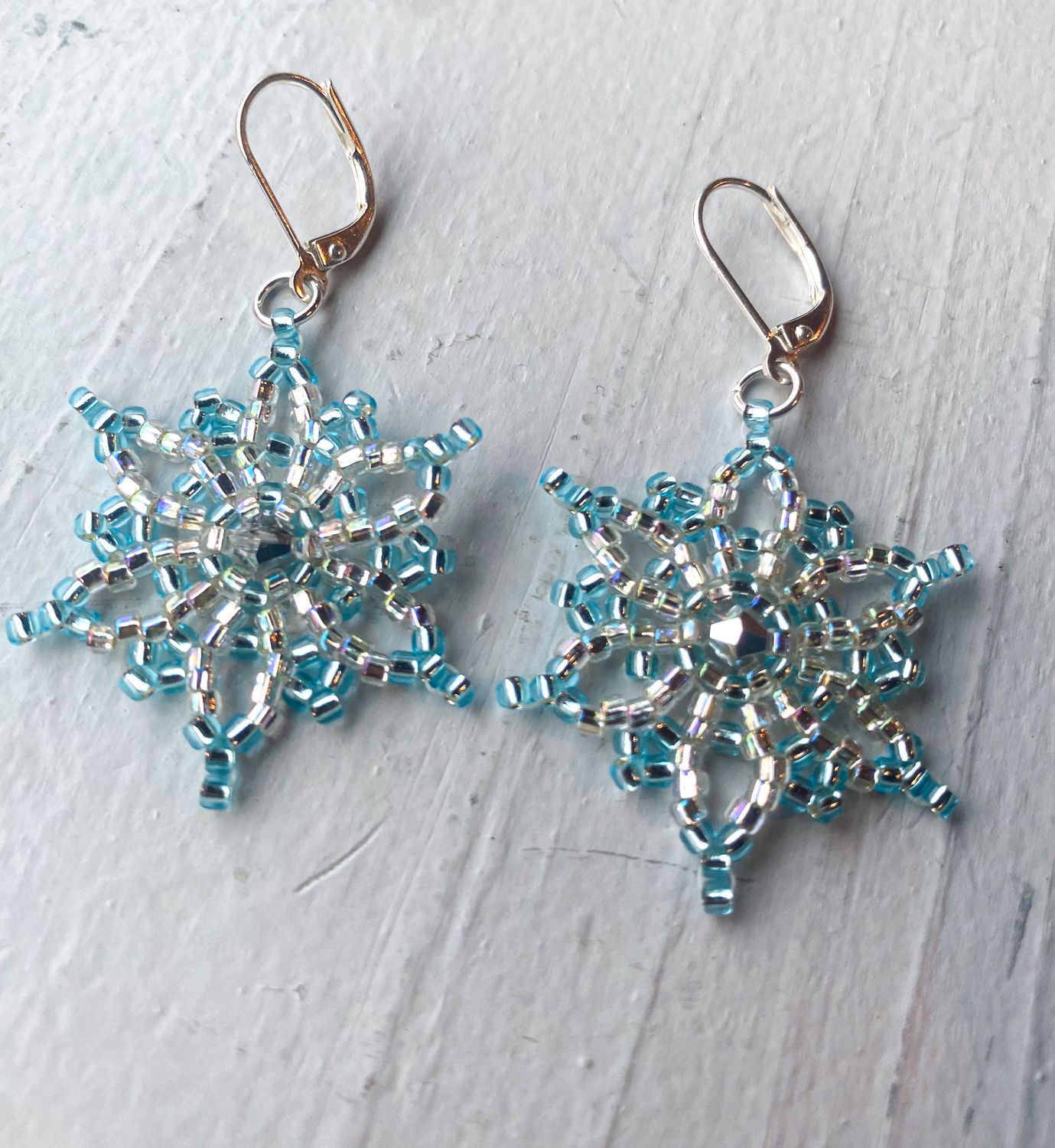 Hand Beaded Snowflake Earrings