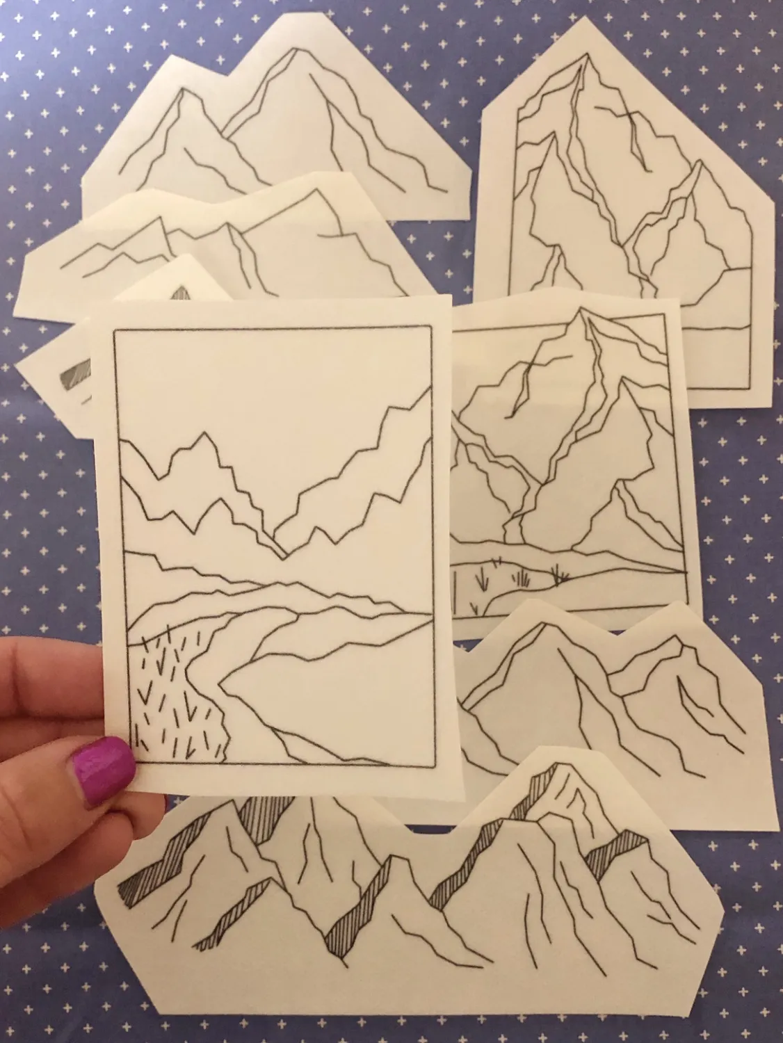 Peel, Stick & Stitch Hand Embroidery Patterns Peel, Stick & Stitch Hand Embroidery Patterns, Design: Mountains