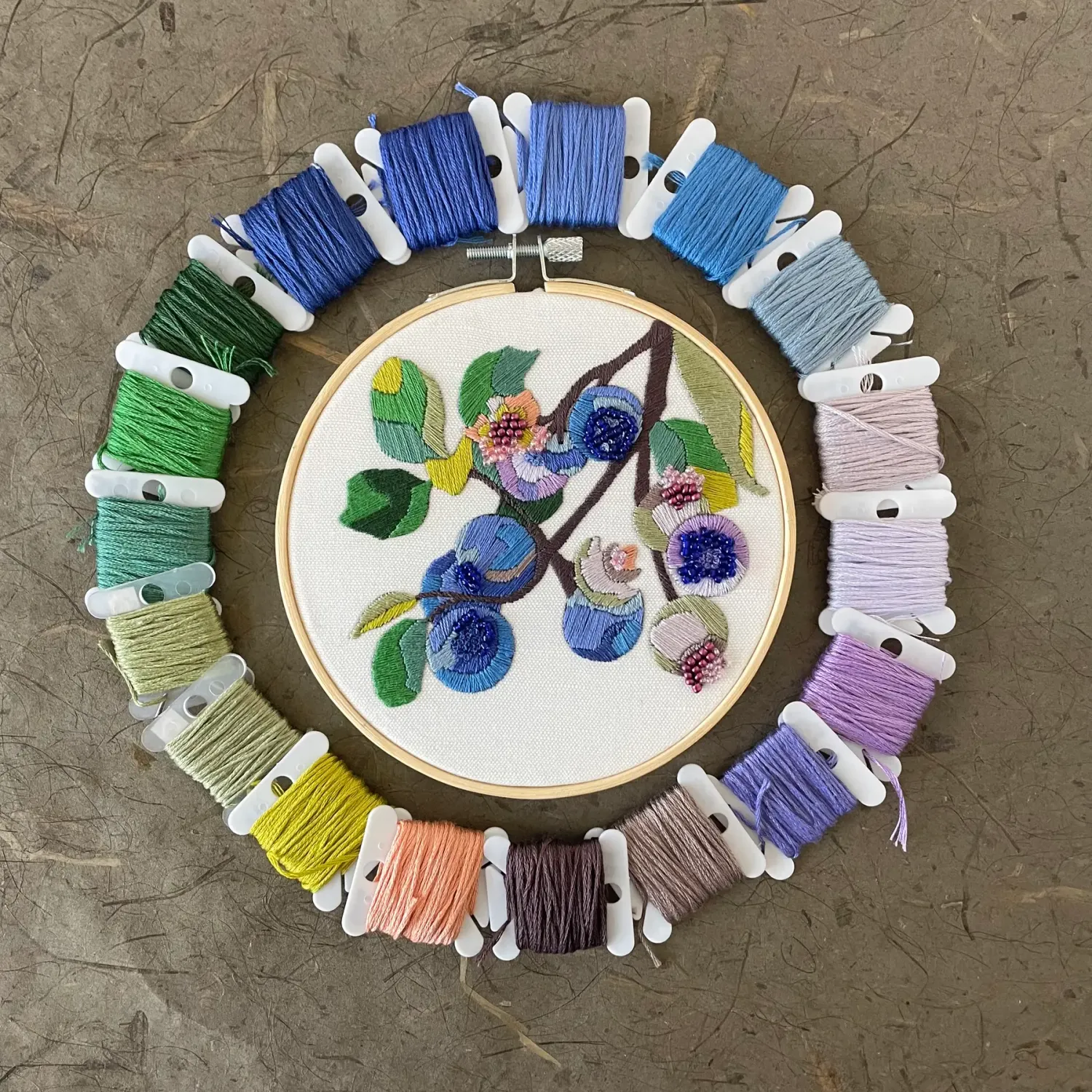 DIY Embroidery & Beadwork Kit - Blueberry Blossoms