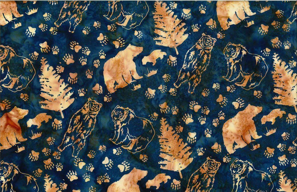 Batik Grizzly Bears Batik Grizzly Bears, Color: Dusty Blue, Yardage: Yard