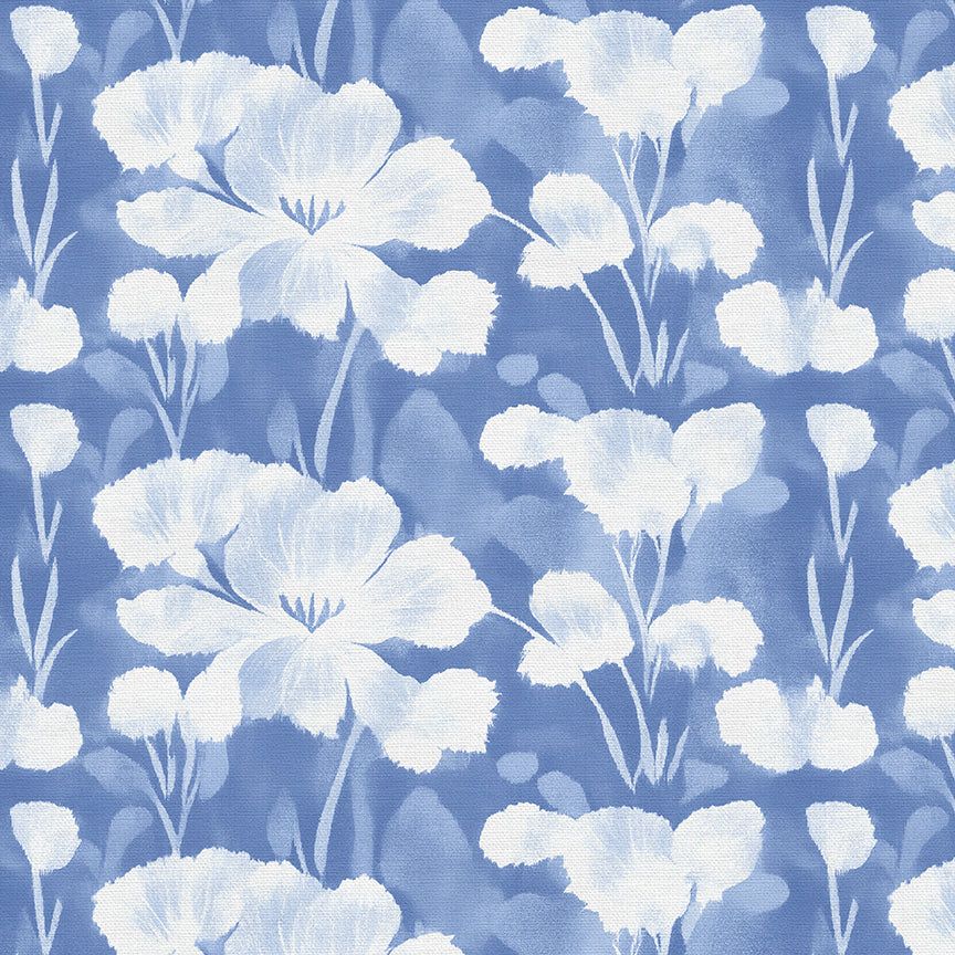 Abstract Florals Abstract Florals, Color: White on Blue, Precut Size: Yard