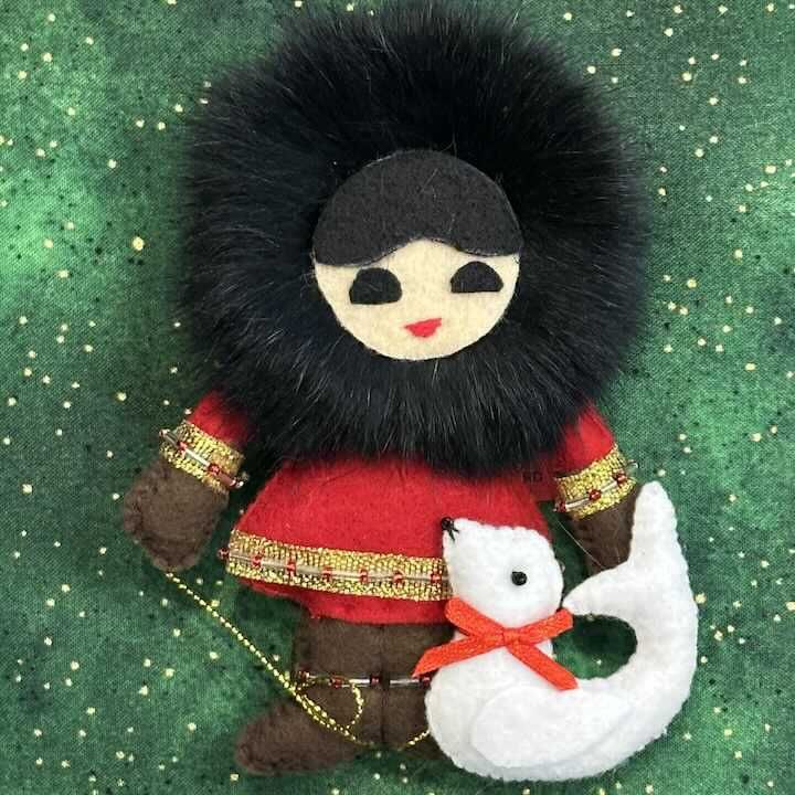 Child & Seal Fur-Trimmed Felt Ornament