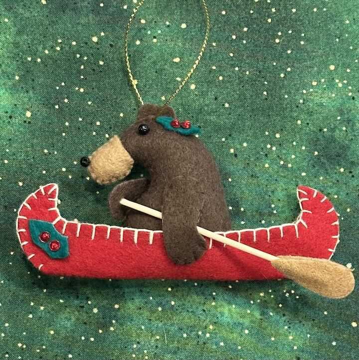 Bear in Canoe Felt Ornament