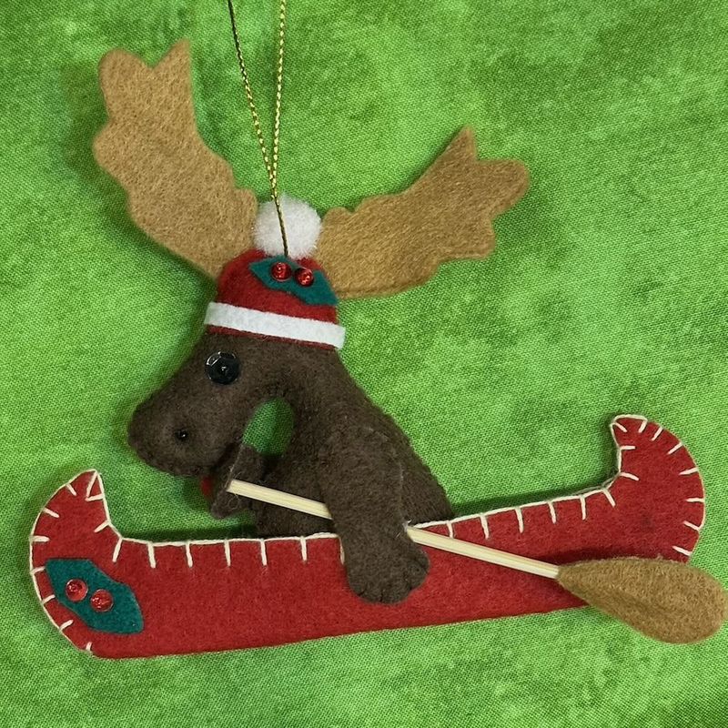 Moose in Canoe Felt Ornament