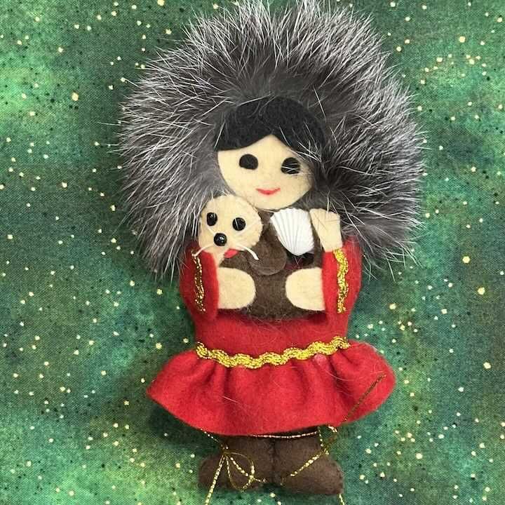 Girl & Otter Fur-Trimmed Felt Ornament
