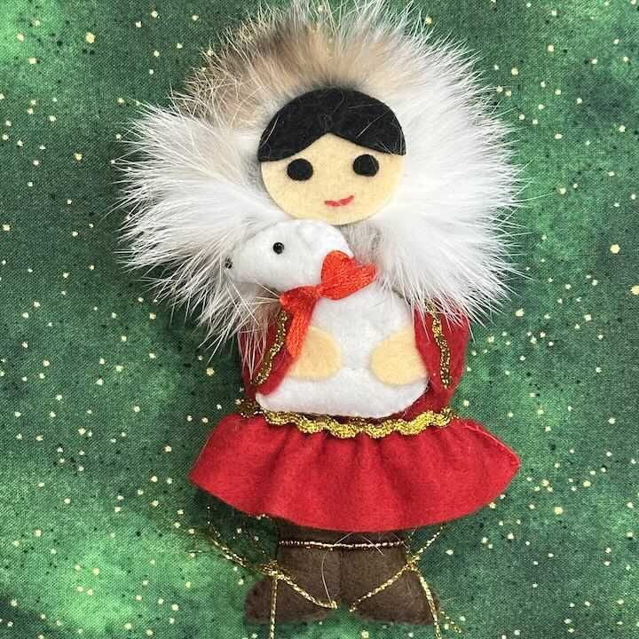 Girl & Bear Fur-Trimmed Felt Ornament