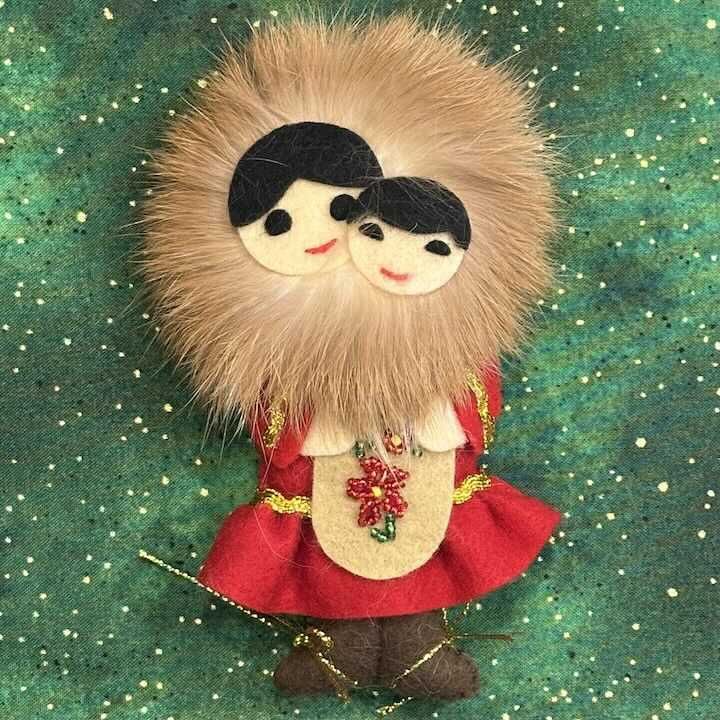 Mother & Baby Fur-Trimmed Felt Ornament