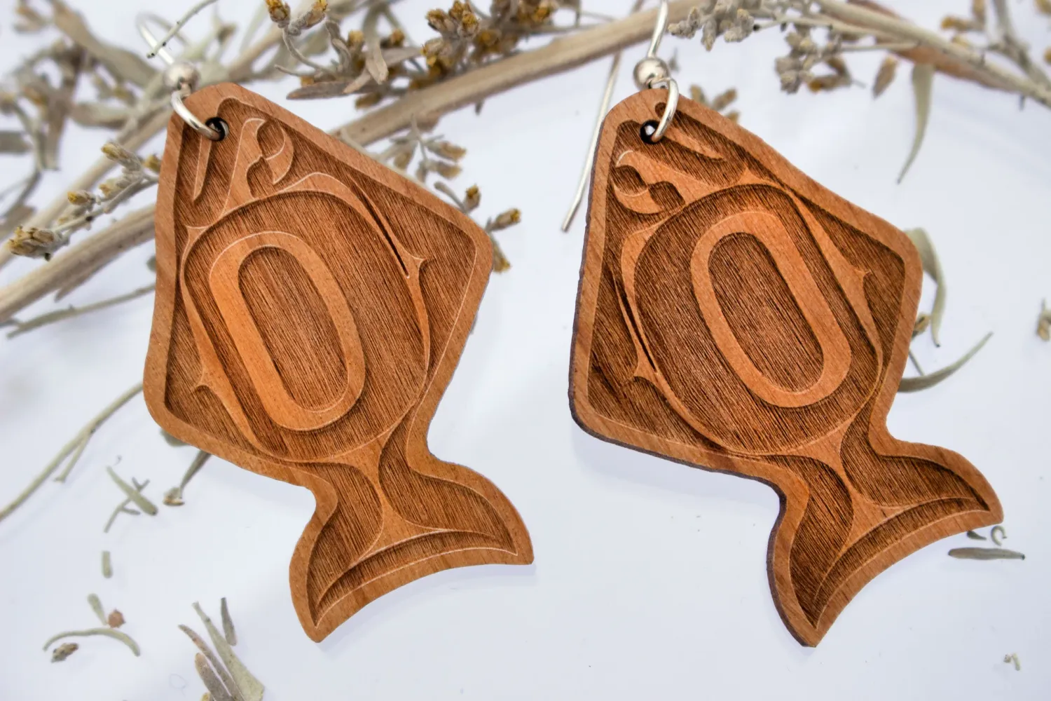 Alaska Fish Alder Wood Earrings Alaska Fish Alder Wood Earrings, Style: Halibut