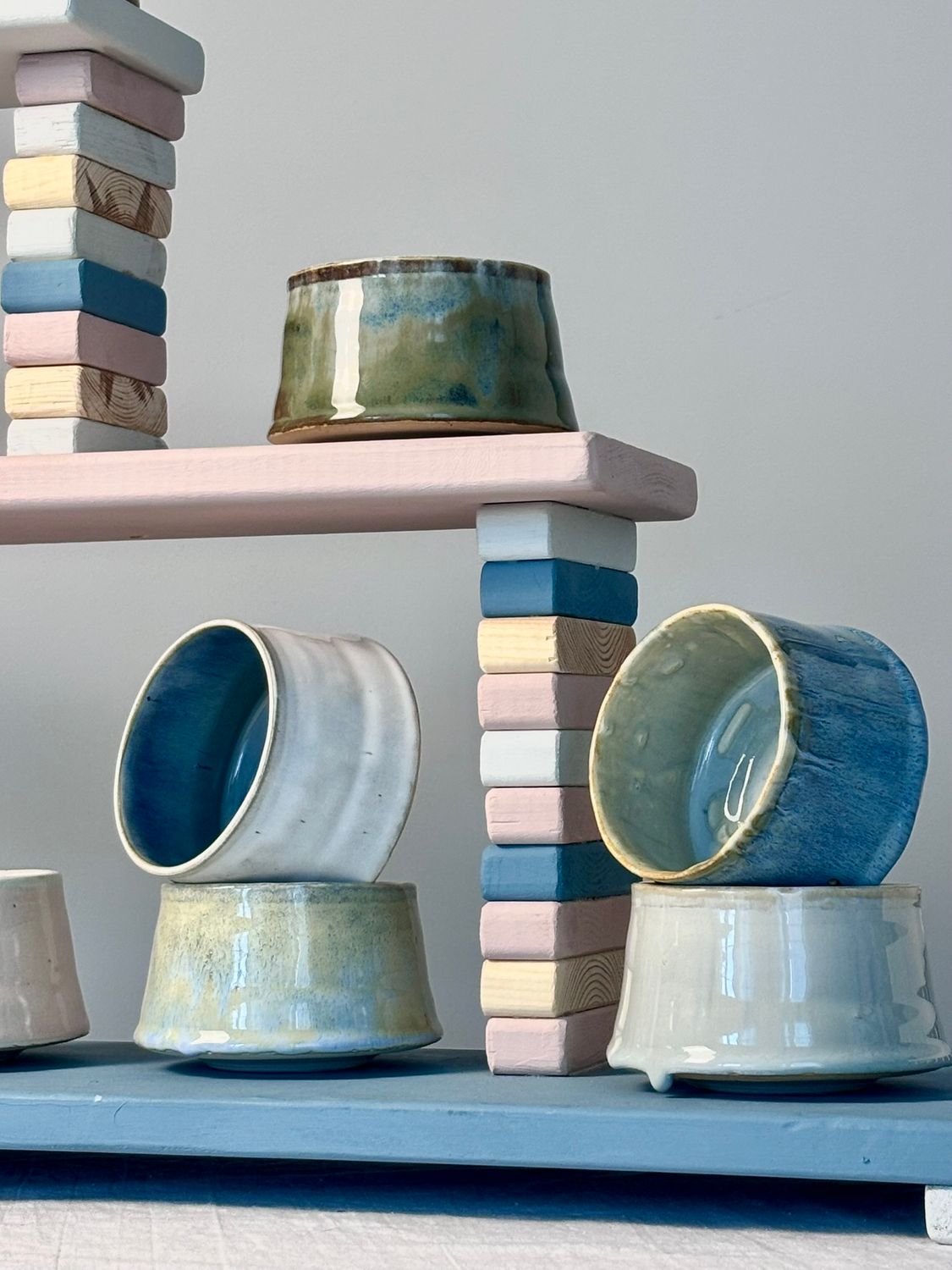 Floating Cappuccino Cup - White - with Floating Blue glaze inside