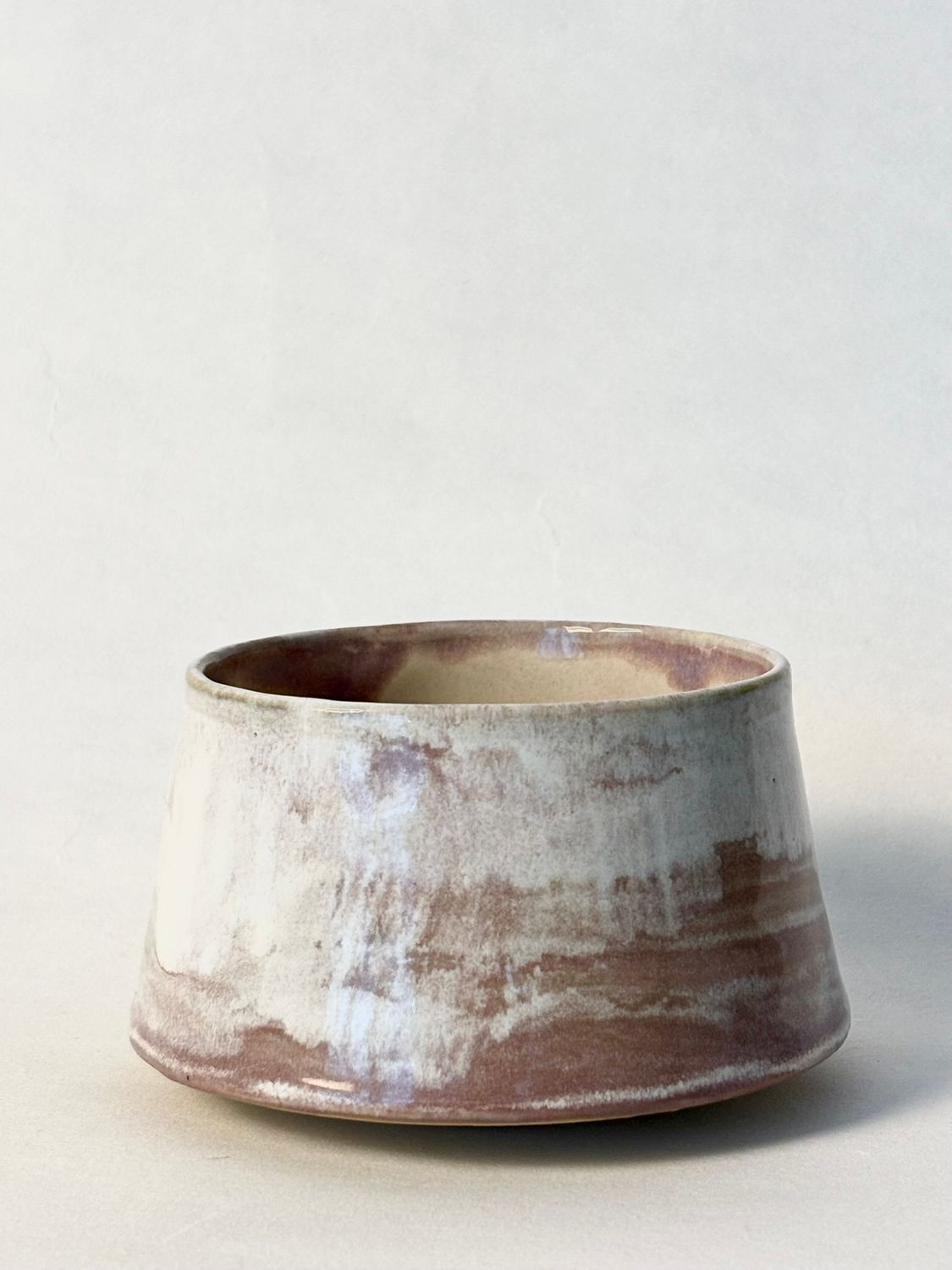 Floating Cappuccino Cup - Withe glaze with layer of Lavender Mist - Dusty Rose inside