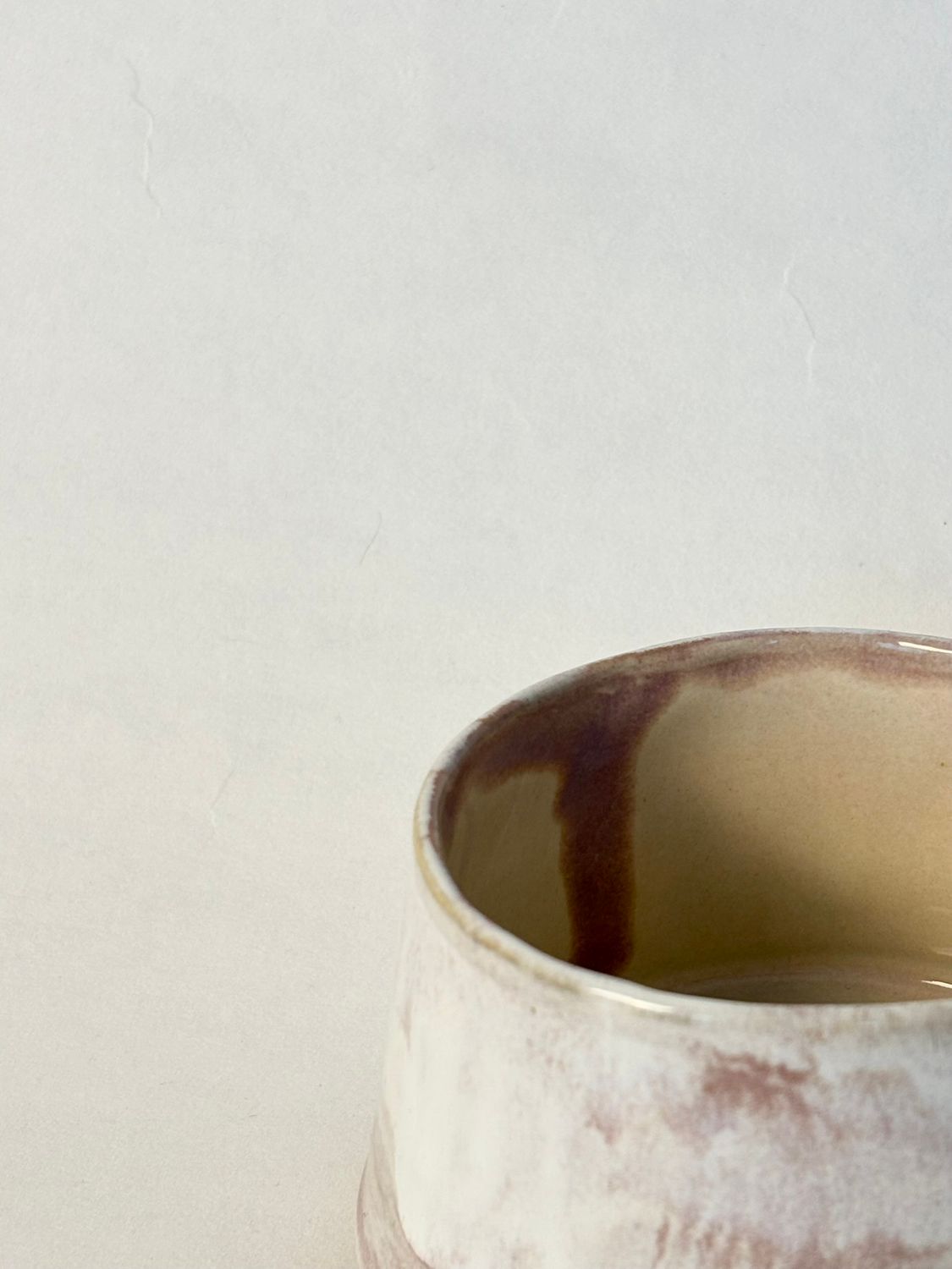 Floating Cappuccino Cup - Withe glaze with layer of Lavender Mist - Dusty Rose inside