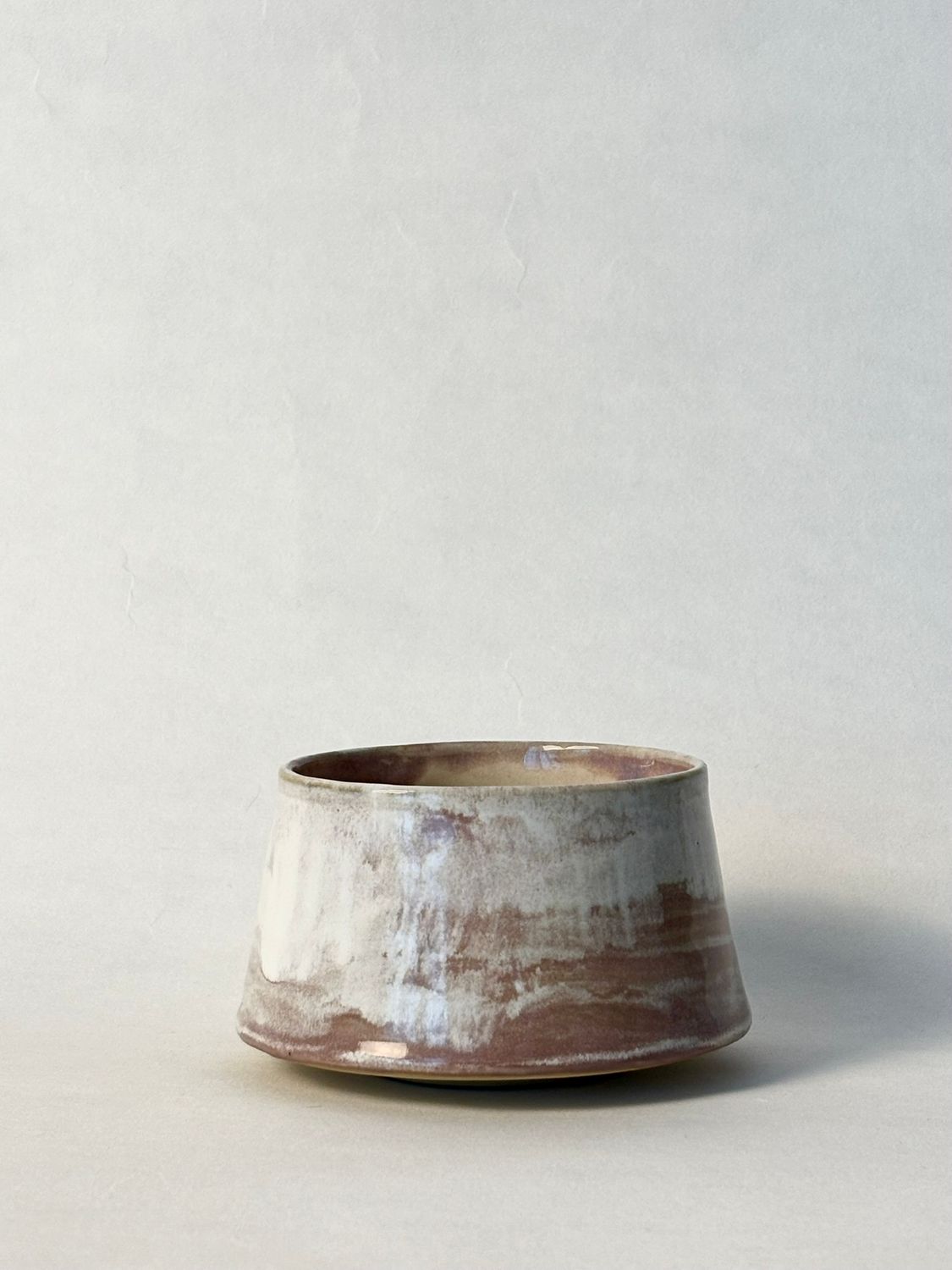 Floating Cappuccino Cup - Withe glaze with layer of Lavender Mist - Dusty Rose inside