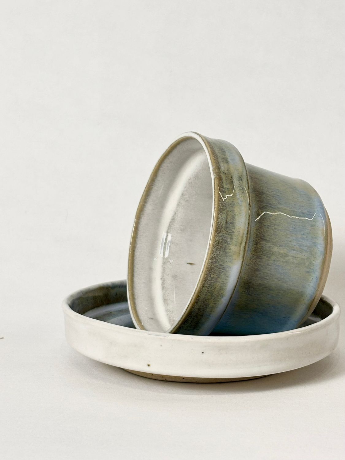 Small coffee set - Soft blue with with white/honey flux