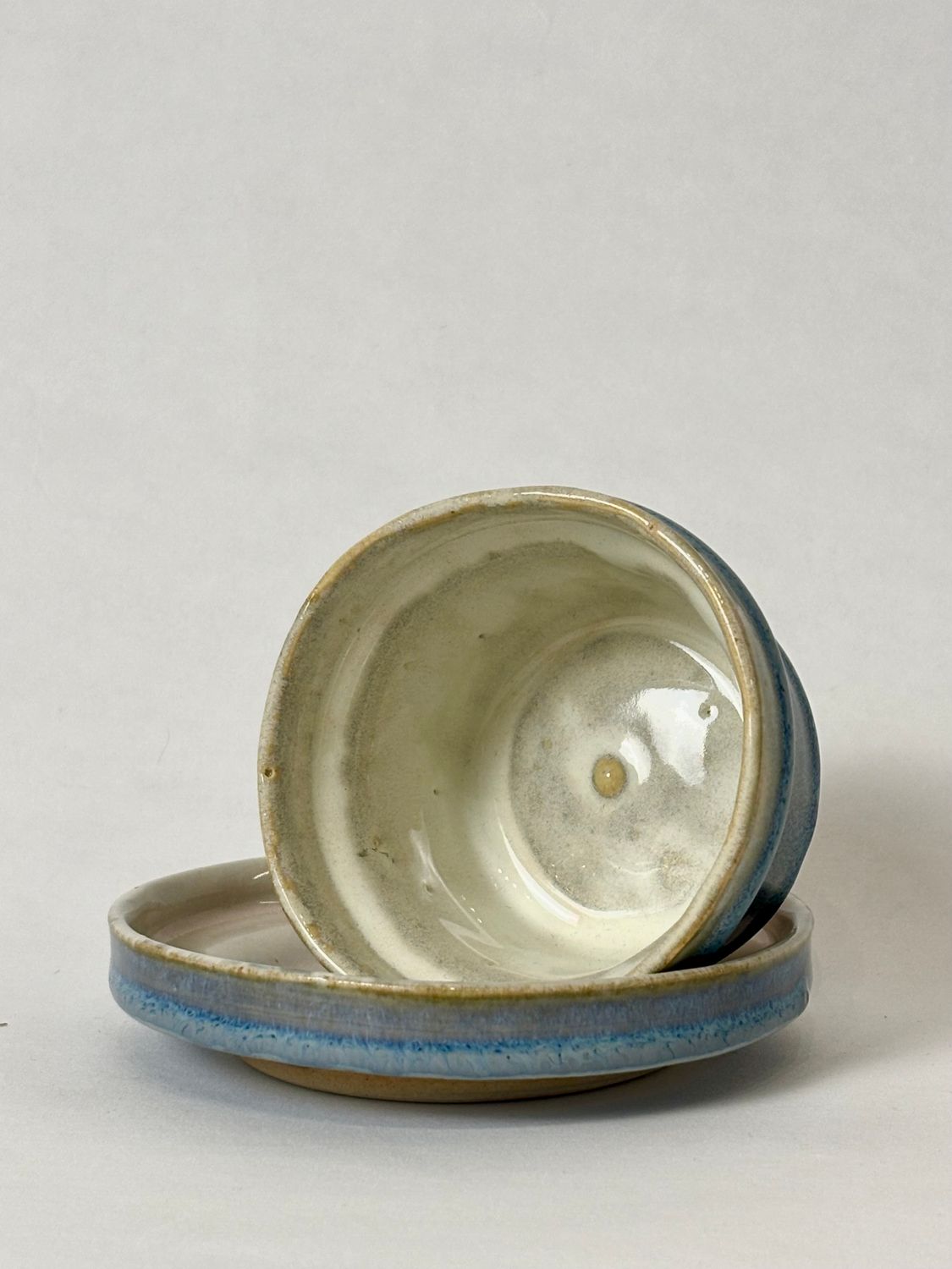 Small coffee set - Floating blue with contrasting dusty rose/honey flux