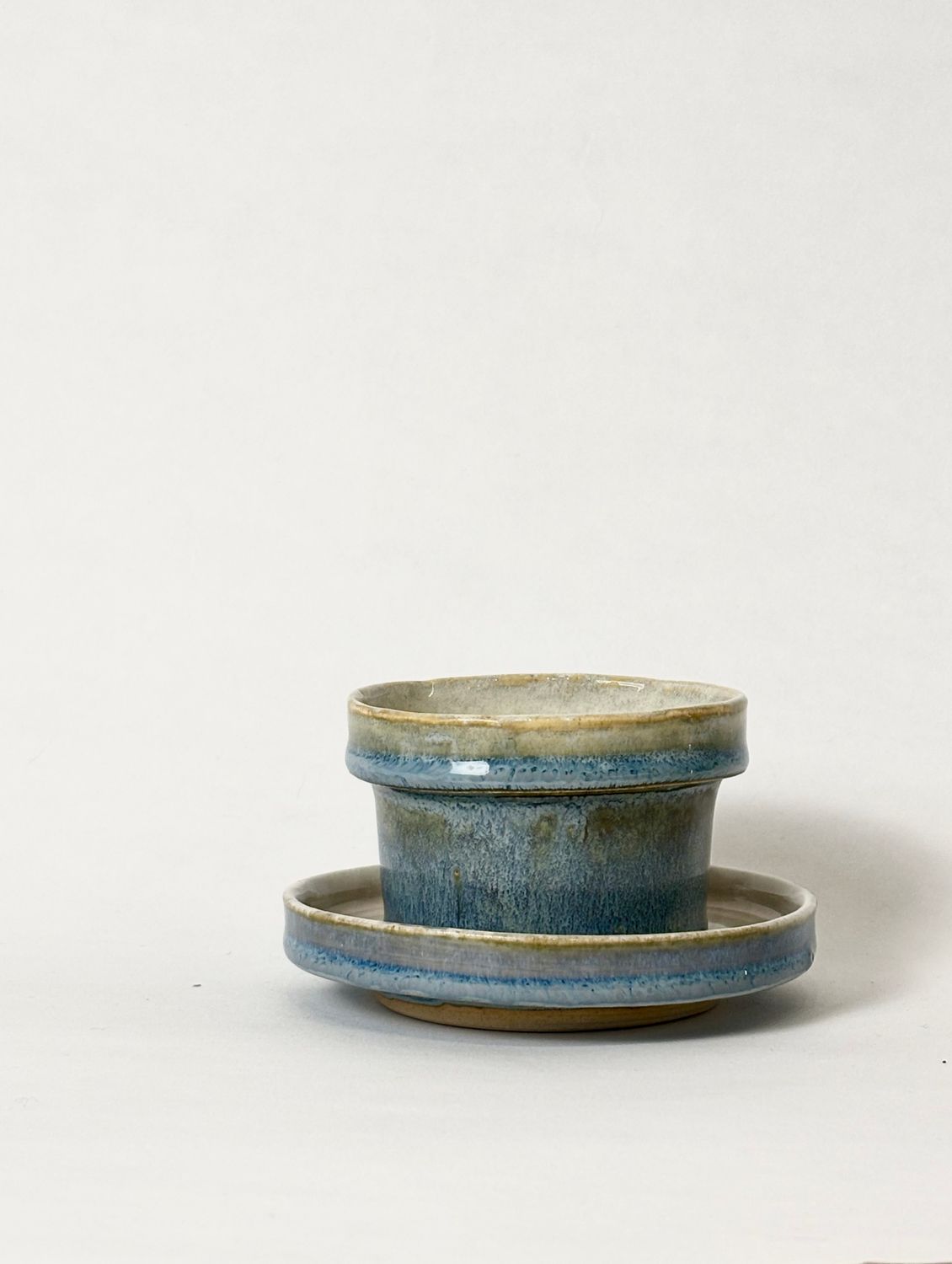 Small coffee set - Floating blue with contrasting dusty rose/honey flux