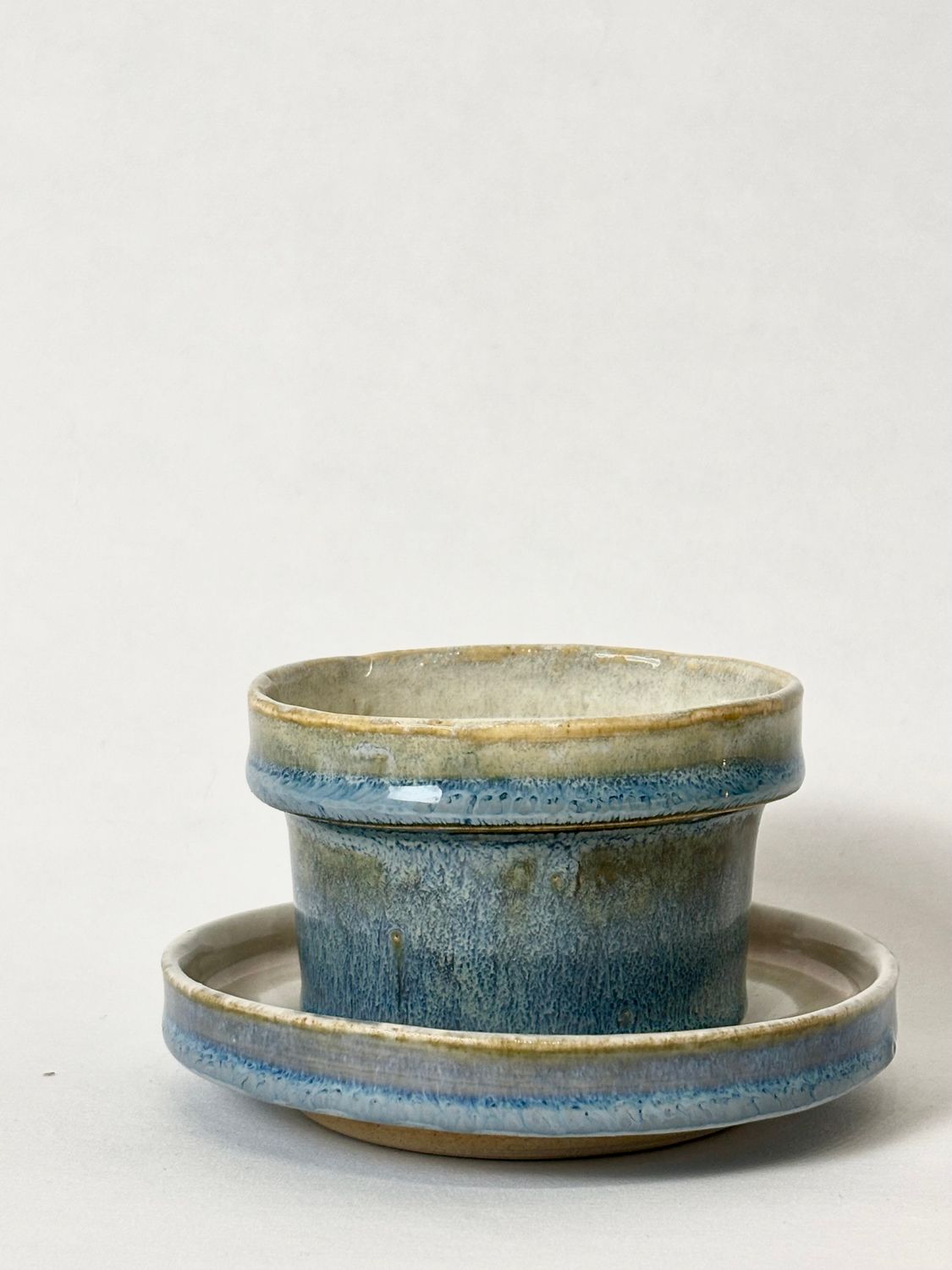 Small coffee set - Floating blue with contrasting dusty rose/honey flux